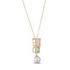 Thumbnail Image 2 of Rectangle-Cut Natural Rose Quartz, Round-Cut Natural Green Quartz & Cultured Pearl Necklace 14K Yellow Gold 18&quot;