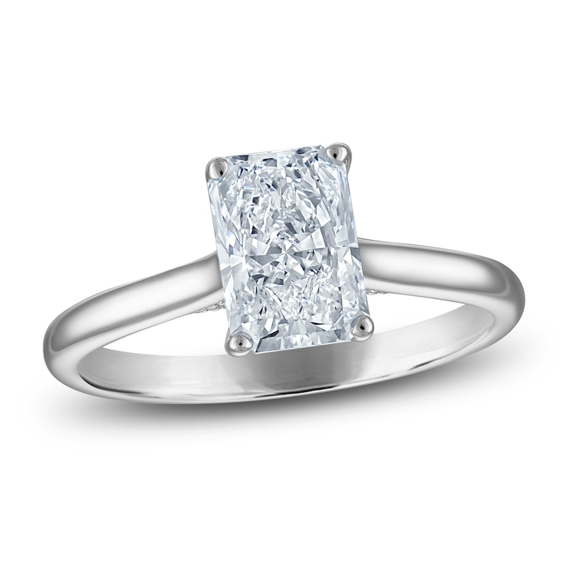 Main Image 1 of Radiant-Cut Lab-Created Diamond Solitaire Plus Engagement Ring 1-5/8 ct tw Platinum (VS2/F)