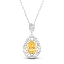 Pear-Shaped Natural Citrine & Diamond Necklace 1/10 ct tw Sterling Silver 18&quot;