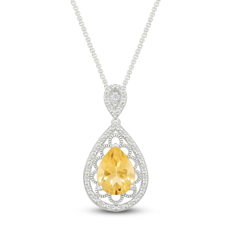 Pear-Shaped Natural Citrine & Diamond Necklace 1/10 ct tw Sterling Silver 18"