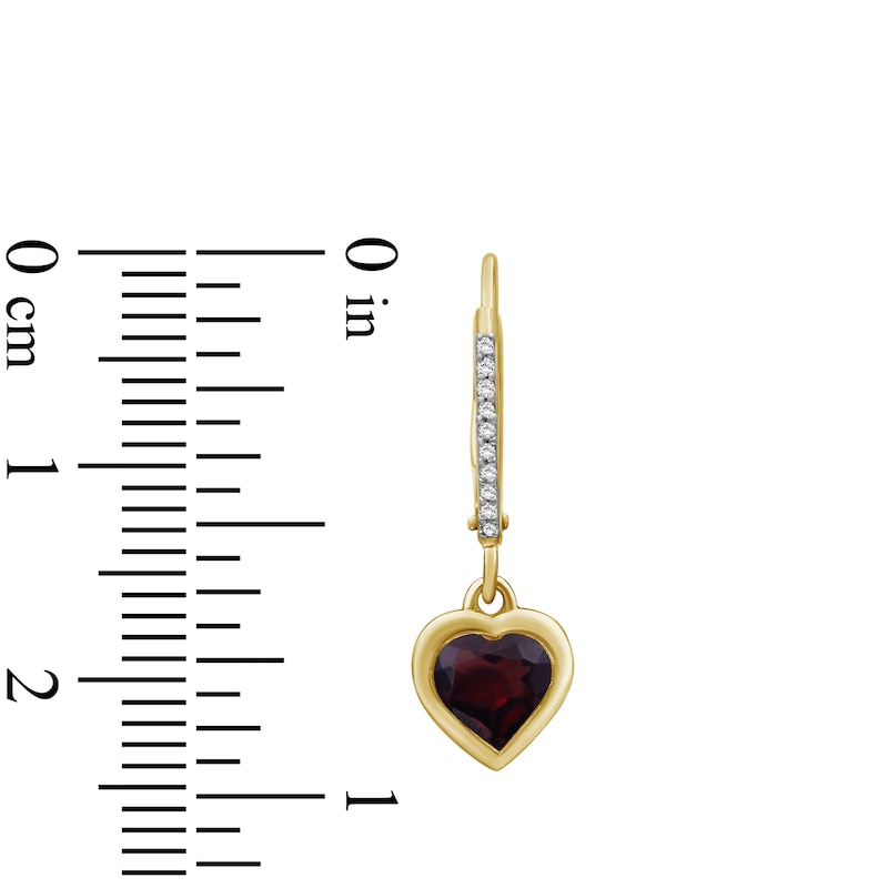 Main Image 3 of Heart-Shaped Natural Garnet & Diamond Dangle Earrings 1/10 ct tw 10K Yellow Gold