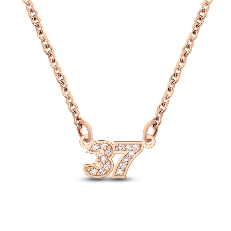 Diamond Double Digit Number Necklace Diamond Accents 14K Rose Gold 18"