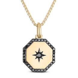 Men's Black Diamond Star Octagon Necklace 1 ct tw 10K Yellow Gold 22&quot;