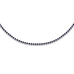 Natural Blue Sapphire Bezel-Set Tennis Necklace 14K White Gold 17&quot;