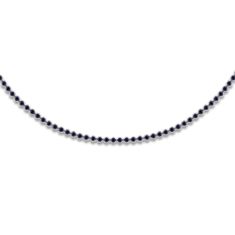 Main Image 1 of Natural Blue Sapphire Bezel-Set Tennis Necklace 14K White Gold 17&quot;