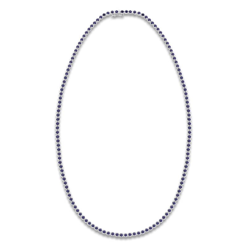 Main Image 3 of Natural Blue Sapphire Bezel-Set Tennis Necklace 14K White Gold 17&quot;