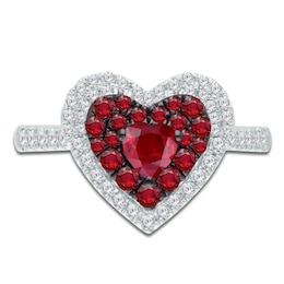 Kallati Heart-Shaped Natural Ruby & Diamond Ring 1/3 ct tw 14K White Gold