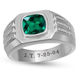 Diamond and Cushion Gemstone Men's Ring (1 Stone and Line)