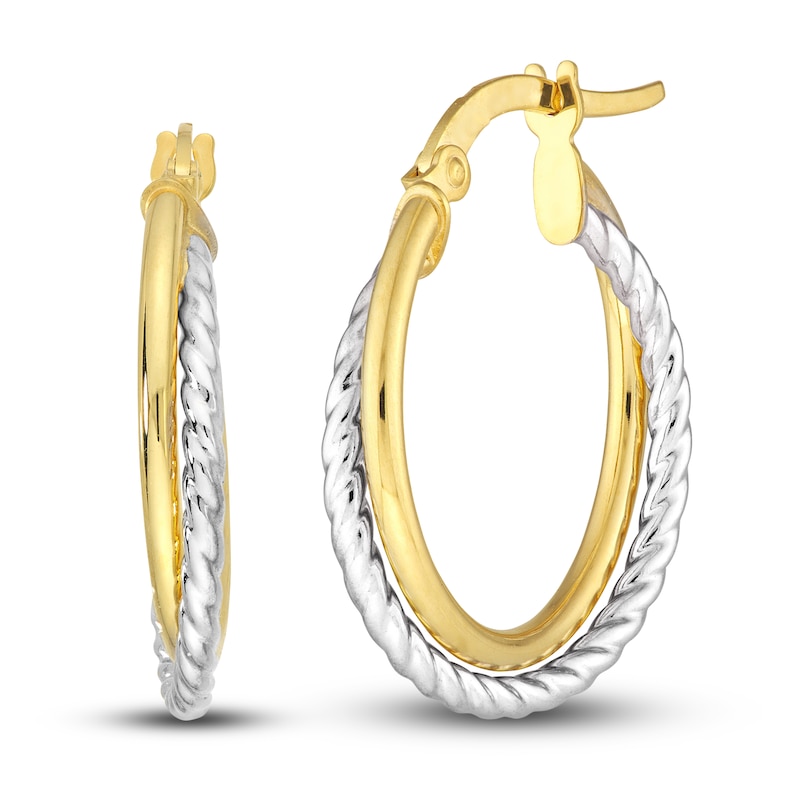 Polished Twisted Crossover Hoop Earrings 14K Two-Tone Gold 17mm