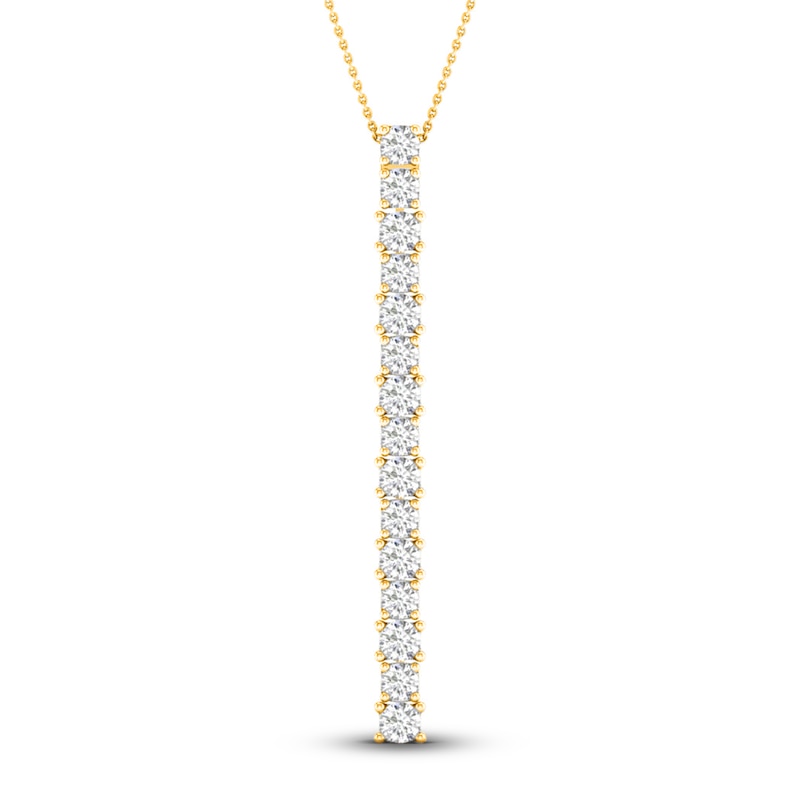 Lab-Created Diamond Linear Pendant 2 ct tw Round 14K Yellow Gold