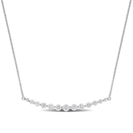 Diamond Curved Bar Necklace 1 ct tw Round 14K White Gold 16&quot;