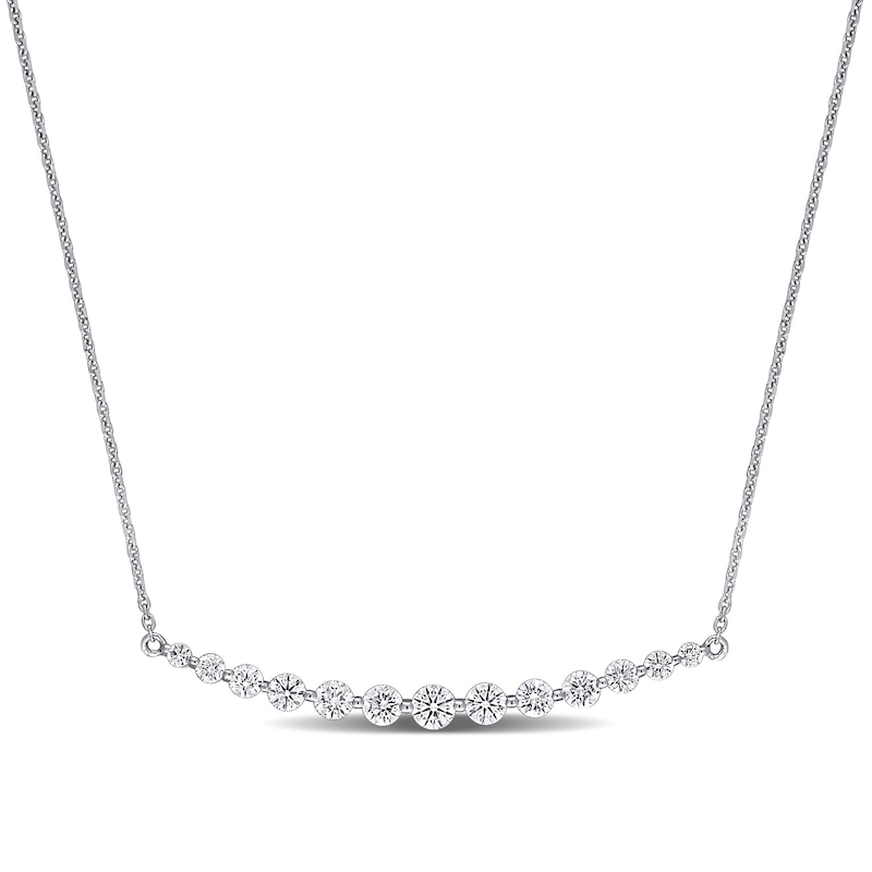 Diamond Curved Bar Necklace 1 ct tw Round 14K White Gold 16"