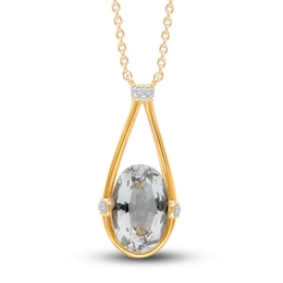 Kallati Oval-Cut Natural Green Quartz Pendant Necklace 1/15 ct tw Diamonds 14K Yellow Gold 18&quot;