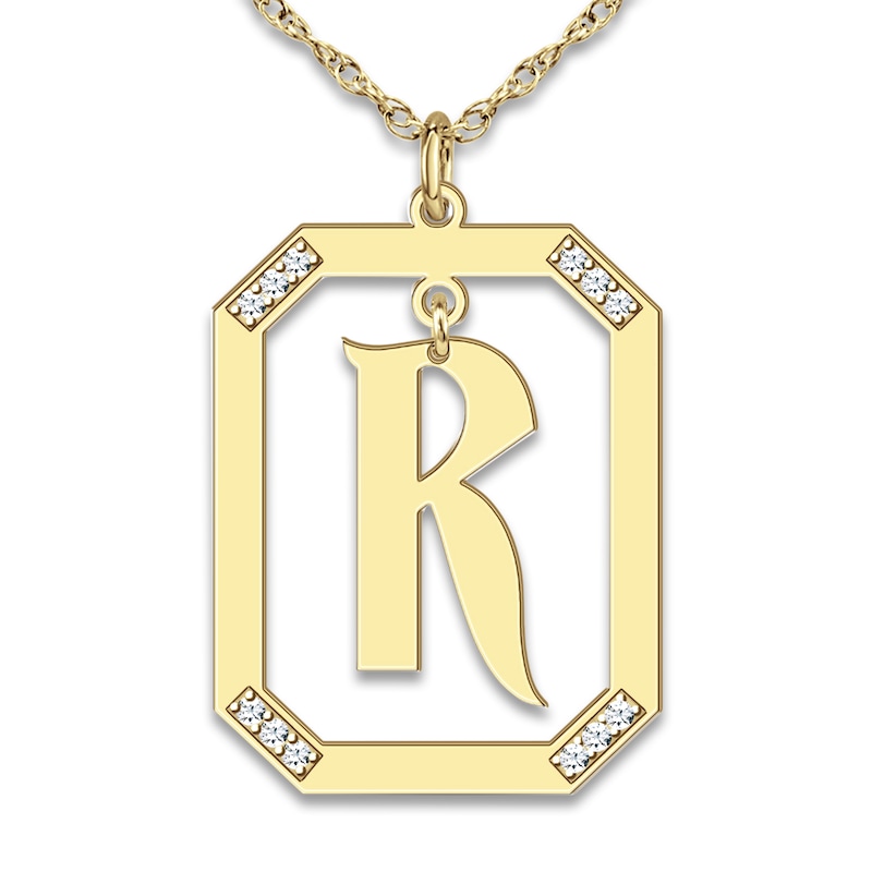 Main Image 1 of Diamond Initial Pendant Necklace 1/8 ct tw Round 14K Yellow Gold 18&quot;