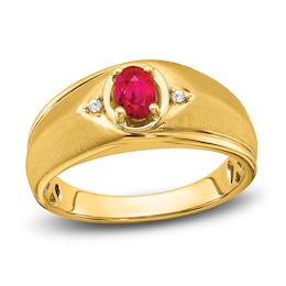 Men's Natural Ruby Ring Diamond Accents 14K Yellow Gold