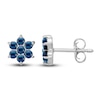 Thumbnail Image 1 of Natural Blue Sapphire Floral Stud Earrings 14K White Gold