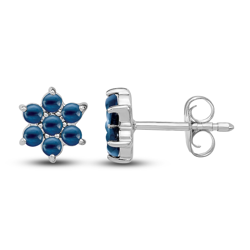 Main Image 1 of Natural Blue Sapphire Floral Stud Earrings 14K White Gold