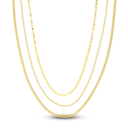 Valentino, Beaded & Curb Chain Necklace Set 14K Yellow Gold