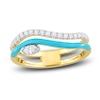 Thumbnail Image 1 of Diamond & Blue Enamel Double Row Ring 1/4 ct tw Marquise/Round 14K Yellow Gold