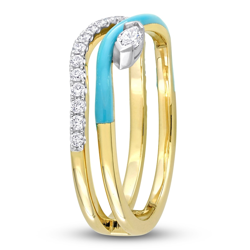 Main Image 2 of Diamond & Blue Enamel Double Row Ring 1/4 ct tw Marquise/Round 14K Yellow Gold