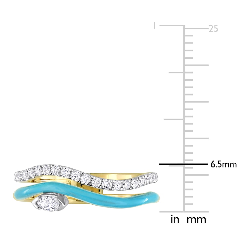 Main Image 4 of Diamond & Blue Enamel Double Row Ring 1/4 ct tw Marquise/Round 14K Yellow Gold