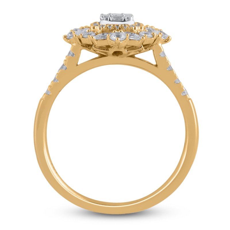 Main Image 2 of Baguette, Round & Marquise-Cut Diamond Ring 1 ct tw 14K Yellow Gold