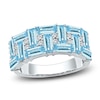 Thumbnail Image 1 of Baguette-Cut Natural Swiss Blue Topaz & Diamond Pattern Ring 1/6 ct tw 10K White Gold