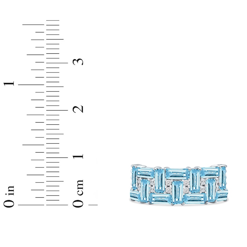 Main Image 4 of Baguette-Cut Natural Swiss Blue Topaz & Diamond Pattern Ring 1/6 ct tw 10K White Gold