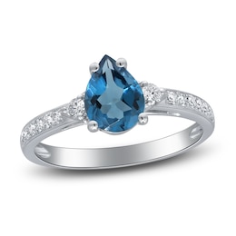 Pear-Shaped Natural London Blue Topaz & Diamond Engagement Ring 3/8 ct tw 14K White Gold