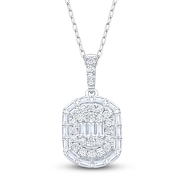 Baguette & Round-Cut Multi-Diamond Necklace 1/2 ct tw 14K White Gold 18&quot;