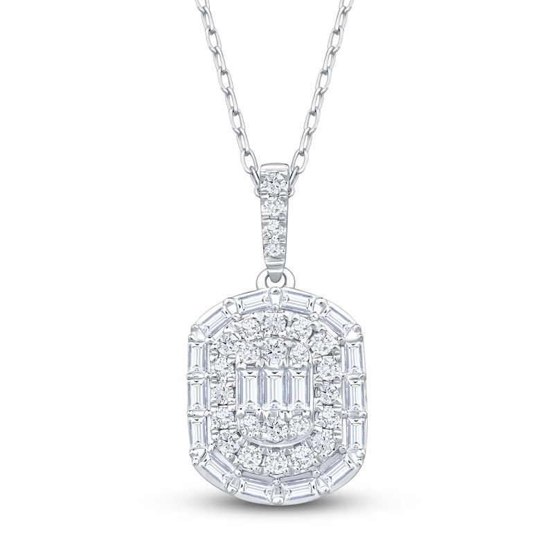 Baguette & Round-Cut Multi-Diamond Necklace 1/2 ct tw 14K White Gold 18"