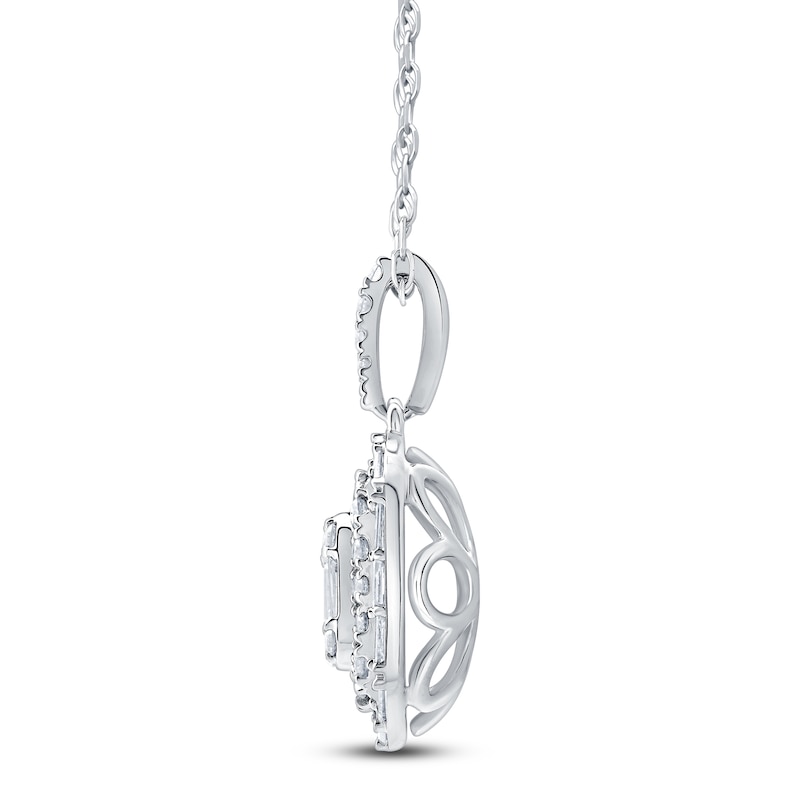 Main Image 2 of Baguette & Round-Cut Multi-Diamond Necklace 1/2 ct tw 14K White Gold 18&quot;