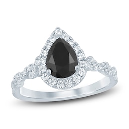 Brilliant Moments Pear-Shaped Black Diamond & White Diamond Engagement Ring 1-7/8 ct tw 14K White Gold