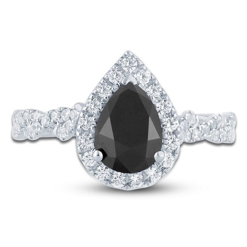 Brilliant Moments Pear-Shaped Black Diamond & White Diamond Engagement Ring 1-7/8 ct tw 14K White Gold