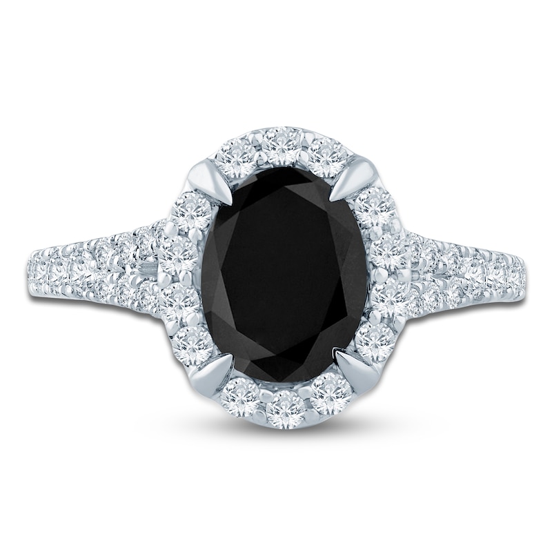 Main Image 3 of Brilliant Moments Oval-Cut Black Diamond & White Diamond Halo Engagement Ring 2-5/8 ct tw 14K White Gold