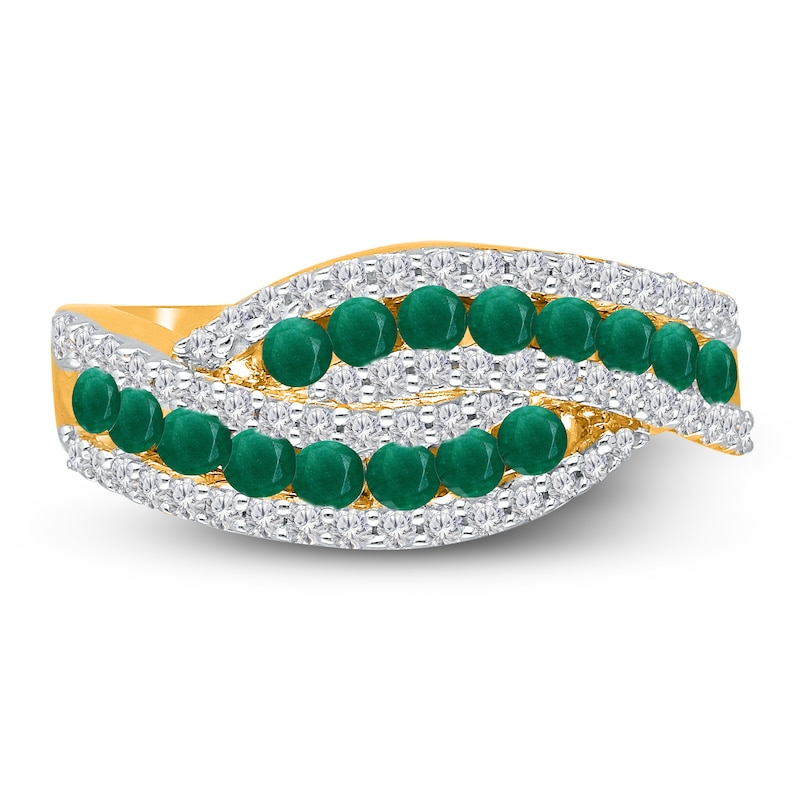 Main Image 2 of Kallati Round-Cut Natural Emerald & Diamond Curve Ring 1/4 ct tw 14K Yellow Gold