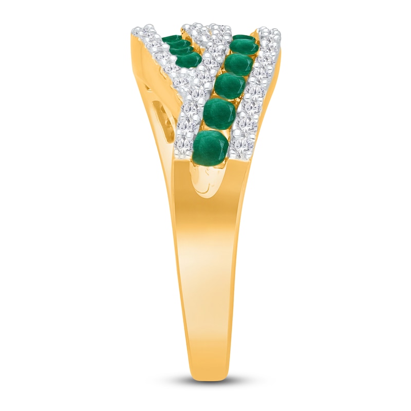 Main Image 3 of Kallati Round-Cut Natural Emerald & Diamond Curve Ring 1/4 ct tw 14K Yellow Gold