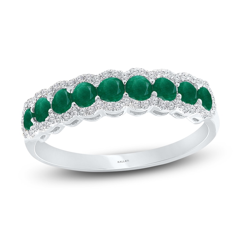 Kallati Round-Cut Natural Emerald & Diamond Ring 1/5 ct tw 14K White Gold