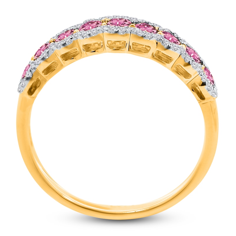 Main Image 4 of Kallati Round-Cut Natural Pink Sapphire & Diamond Ring 1/5 ct tw 14K Yellow Gold