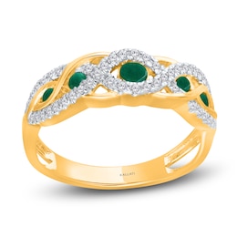 Kallati Round-Cut Natural Emerald & Diamond Ring 1/4 ct tw 14K Yellow Gold