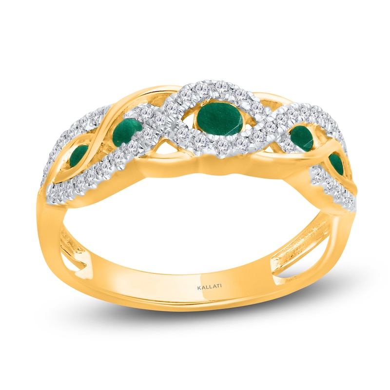 Main Image 1 of Kallati Round-Cut Natural Emerald & Diamond Ring 1/4 ct tw 14K Yellow Gold