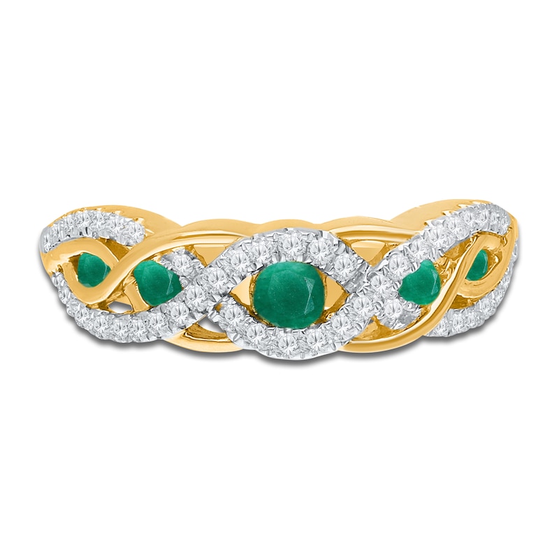 Main Image 2 of Kallati Round-Cut Natural Emerald & Diamond Ring 1/4 ct tw 14K Yellow Gold