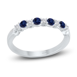 Kallati Round-Cut Natural Blue Sapphire & Diamond Ring 1/10 ct tw 14K White Gold