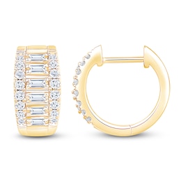 Baguette & Round-Cut Diamond Hoop Earrings 1/2 ct tw 10K Yellow Gold