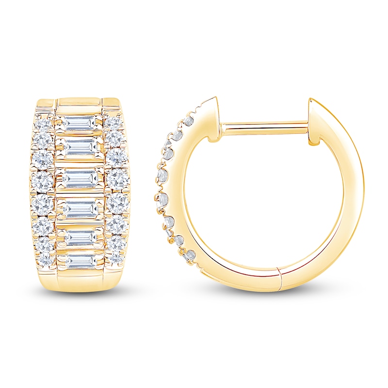 Baguette & Round-Cut Diamond Hoop Earrings 1/2 ct tw 10K Yellow Gold