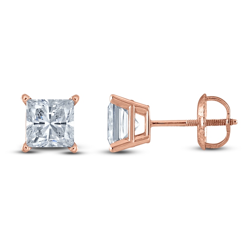 Certified Princess-Cut Diamond Solitaire Earrings 1-1/5 ct tw 14K Rose Gold (I/I1)