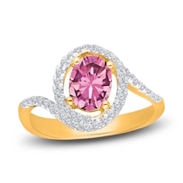 Kallati Oval-Cut Natural Pink Sapphire & Diamond Ring 1/4 ct tw 14K Yellow Gold