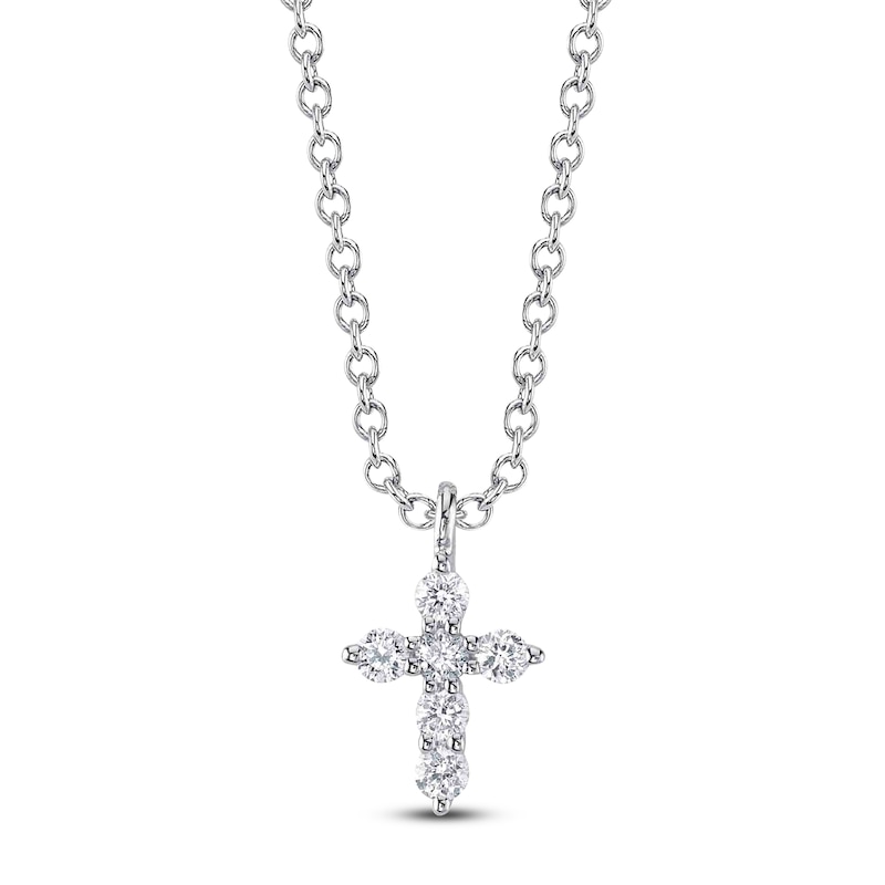 Main Image 1 of Shy Creation Diamond Cross Necklace 1/10 ct tw 14K White Gold 18&quot; SC55026657