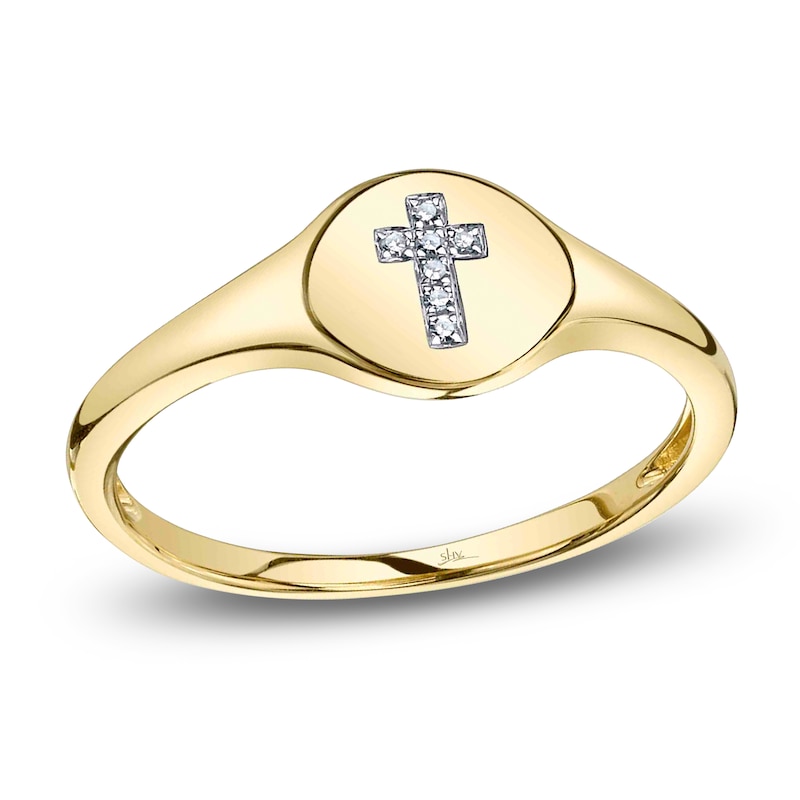 Main Image 1 of Shy Creation Diamond Accent Cross Signet Ring 14K Yellow Gold SC55027206RD