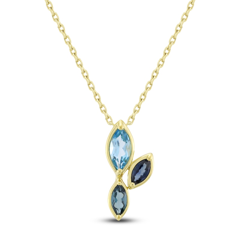 Main Image 1 of Marquise-Cut Natural Swiss Blue Topaz, London Blue Topaz & Blue Sapphire Necklace 14K Yellow Gold 18&quot;